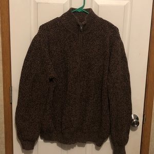 L.L Bean mens XL heavy full zip sweater brown 100% cotton